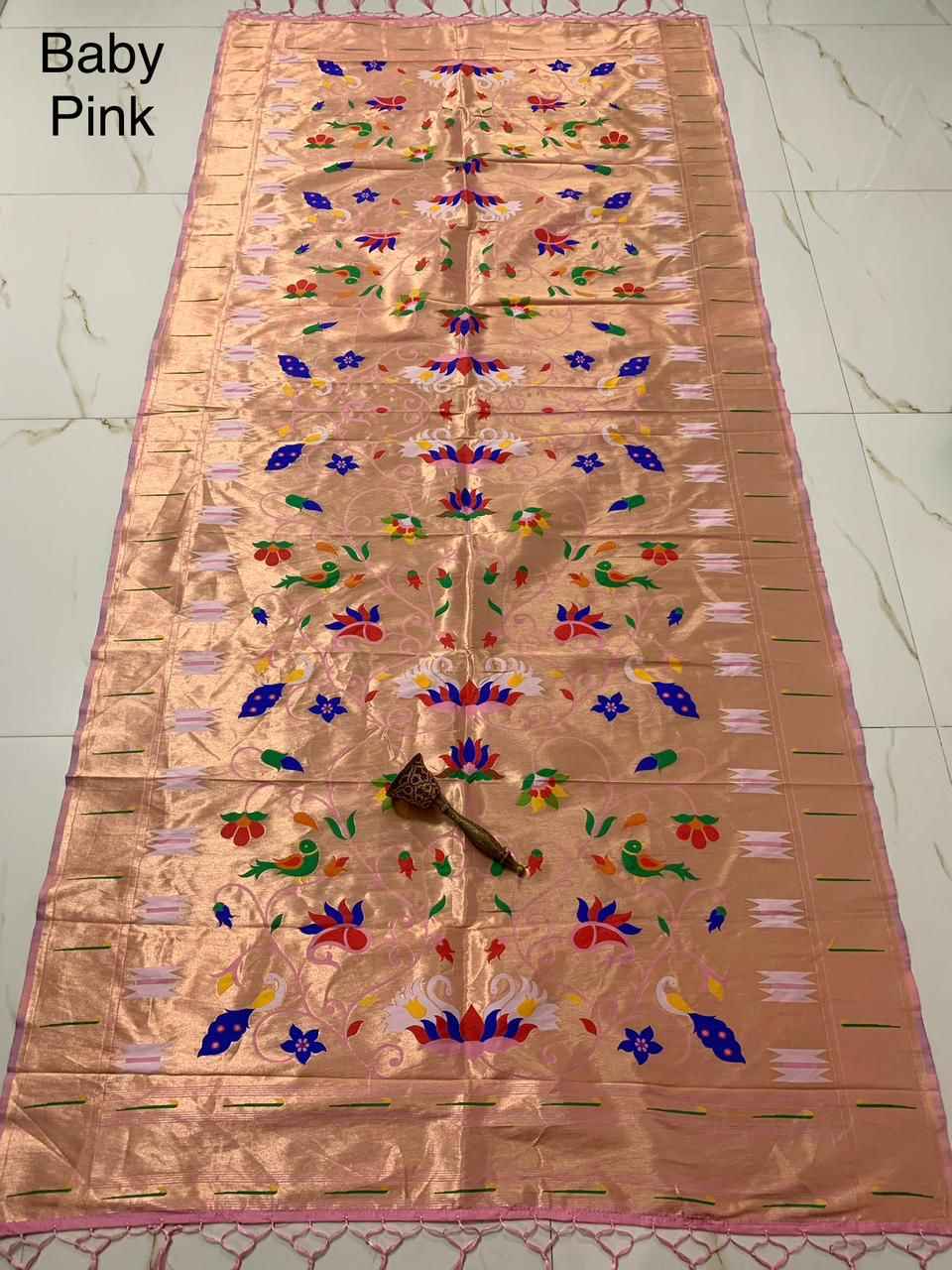 SOFT JARI AND SILK LOTUS AND HANS DESIGN PAITHANI DUPATTA 