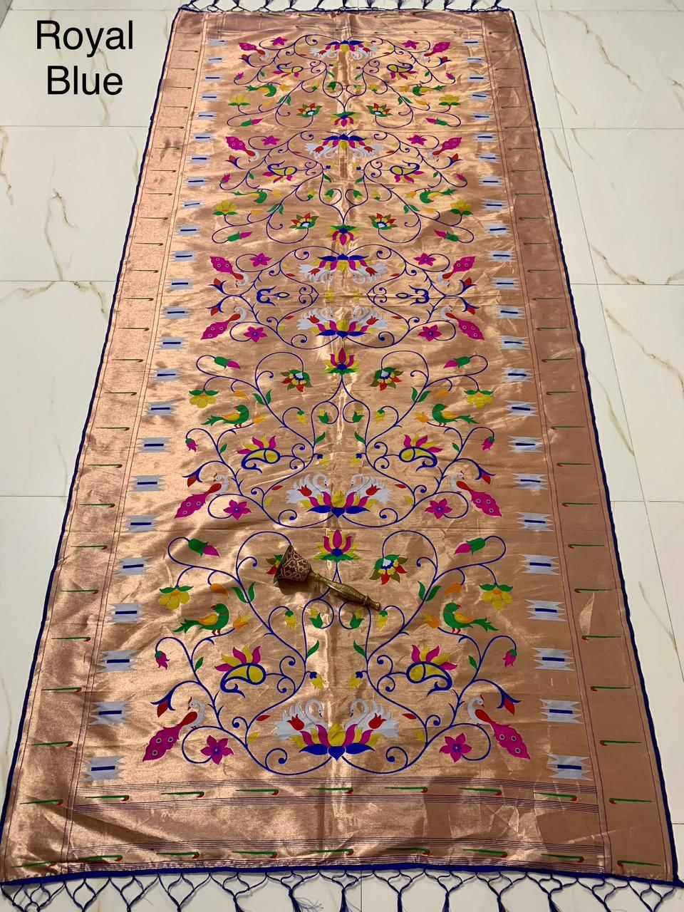 SOFT JARI AND SILK LOTUS AND HANS DESIGN PAITHANI DUPATTA 
