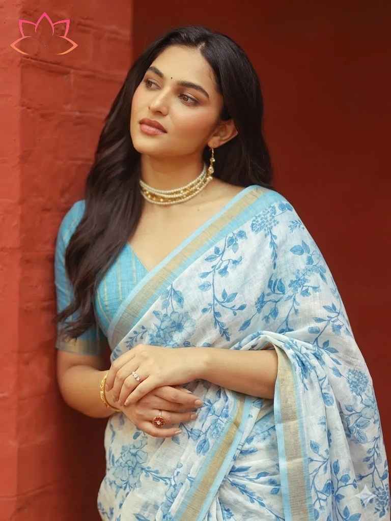 SOFT LINEN DIGITAL PRINTED GOLD ZARI BORDER SAREE 1