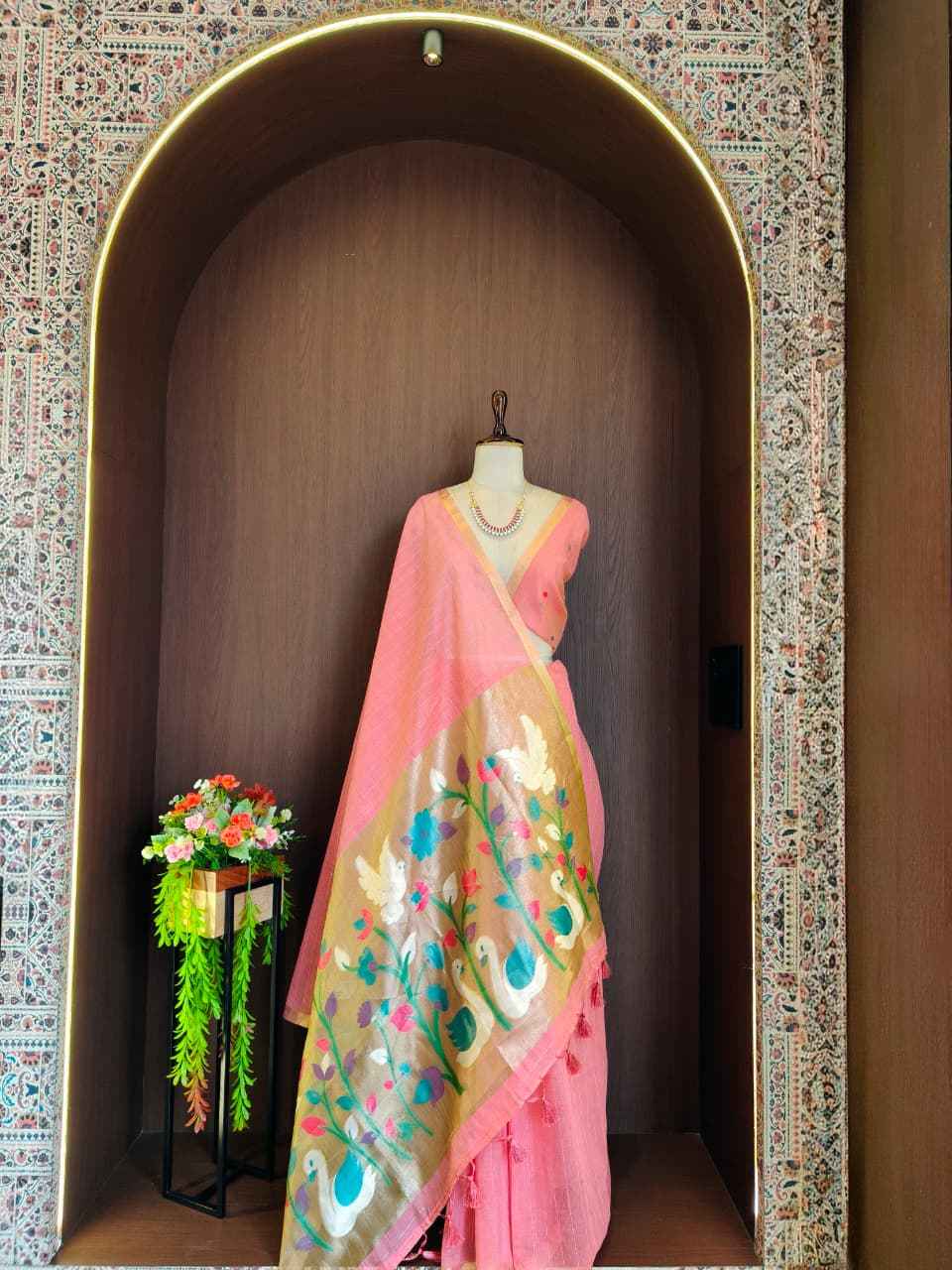 PREMIUM SOFT MUGA COTTON ZARI AND MEENA WEAVING SAREE