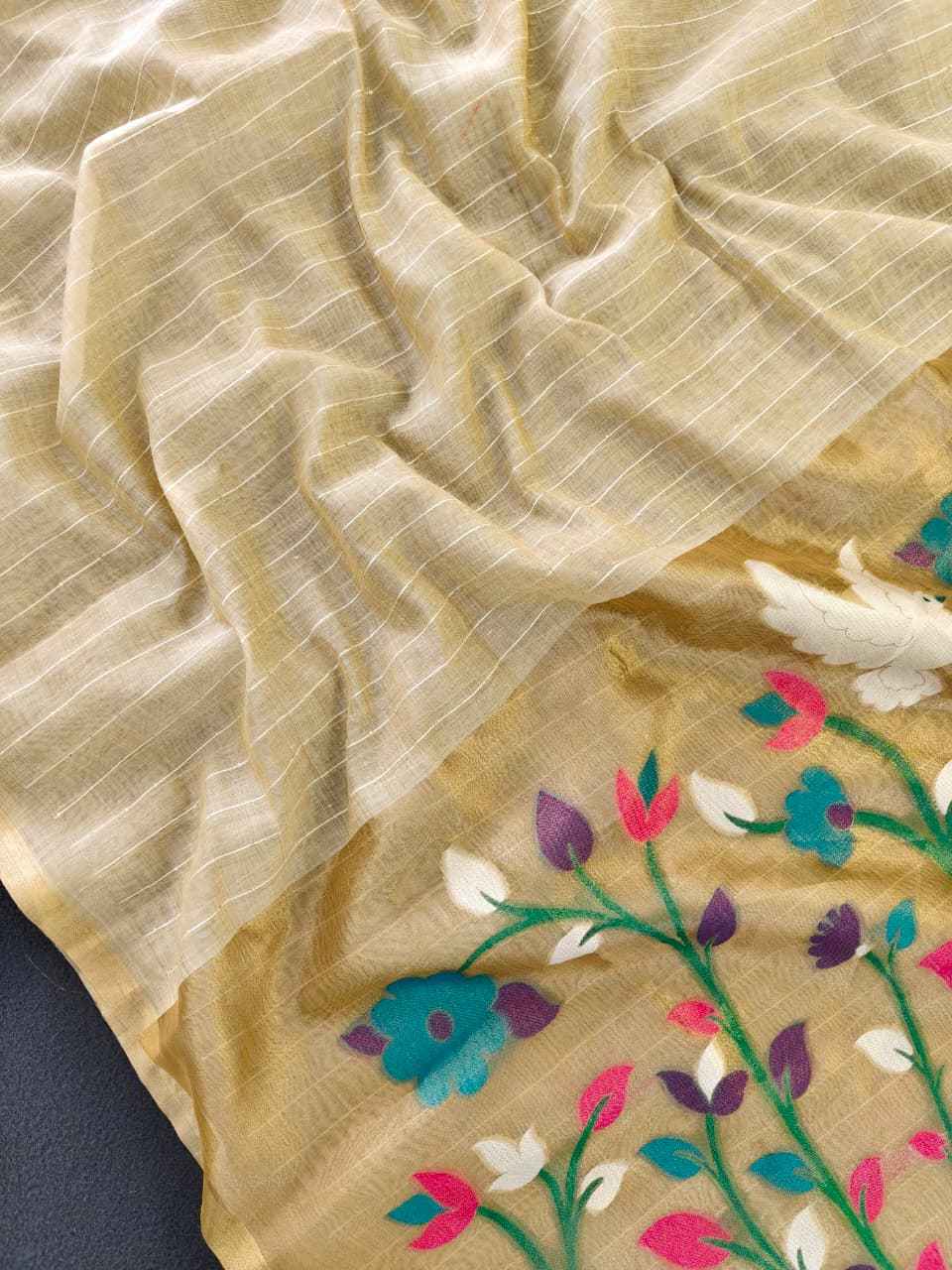 PREMIUM SOFT MUGA COTTON ZARI AND MEENA WEAVING SAREE