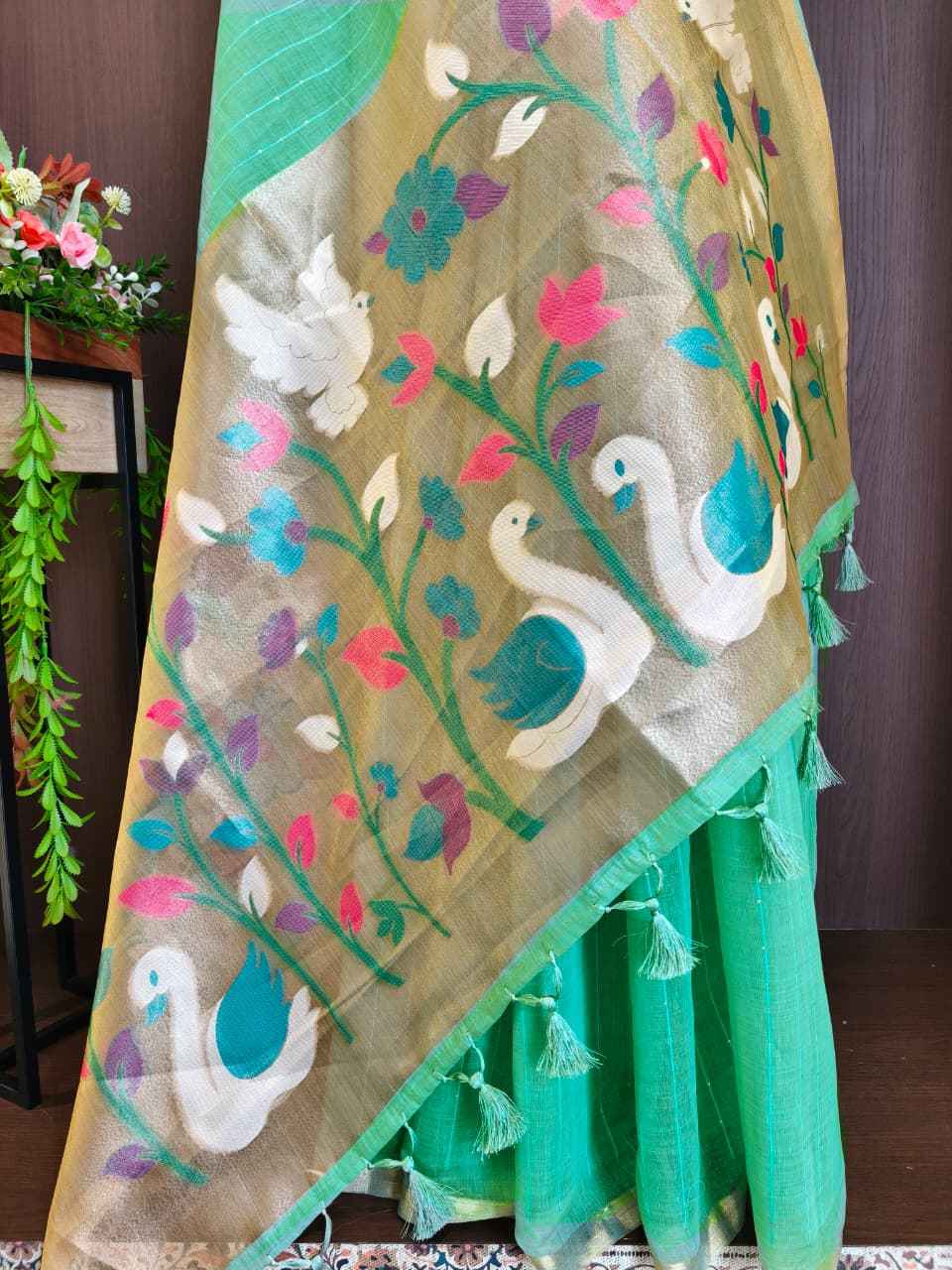 PREMIUM SOFT MUGA COTTON ZARI AND MEENA WEAVING SAREE