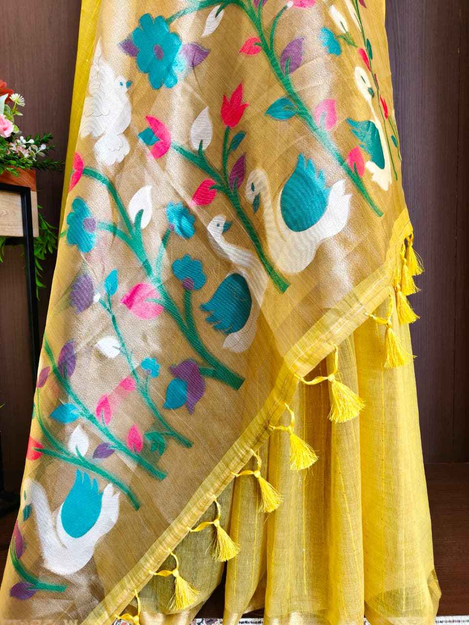 PREMIUM SOFT MUGA COTTON ZARI AND MEENA WEAVING SAREE