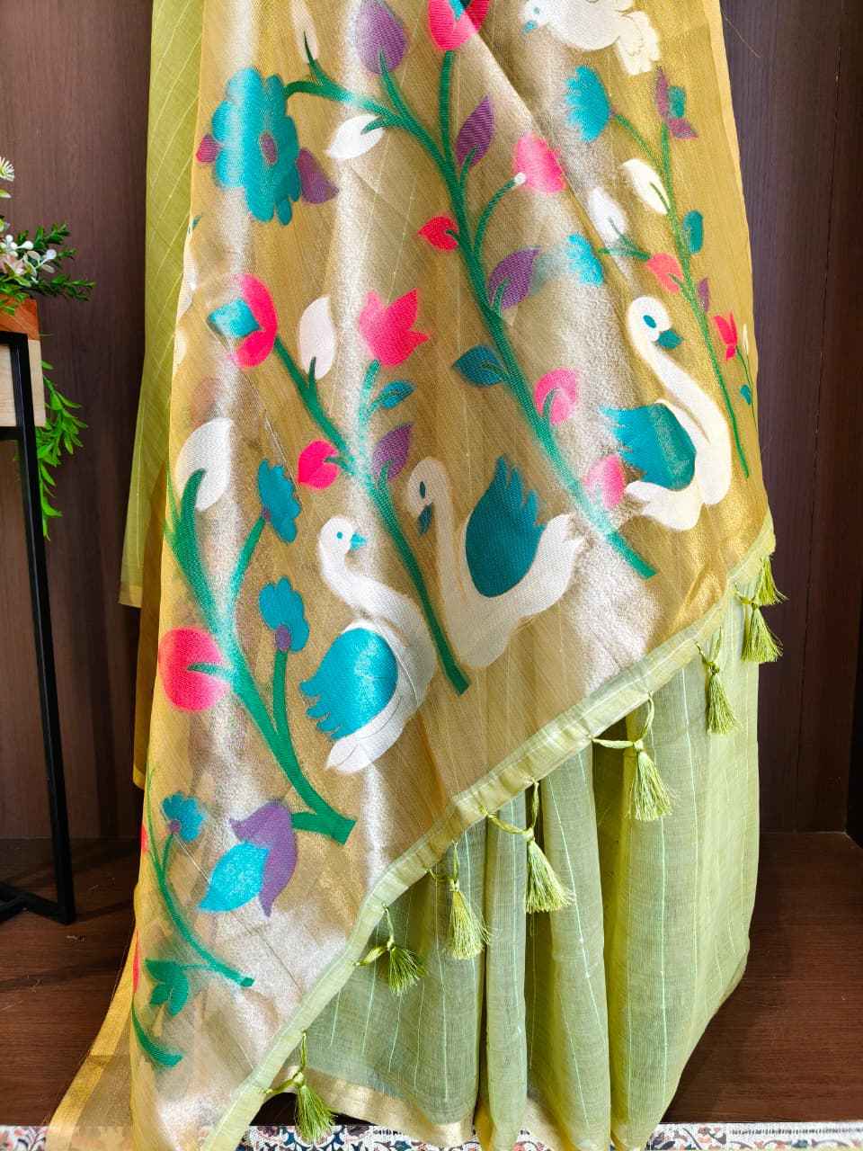 PREMIUM SOFT MUGA COTTON ZARI AND MEENA WEAVING SAREE