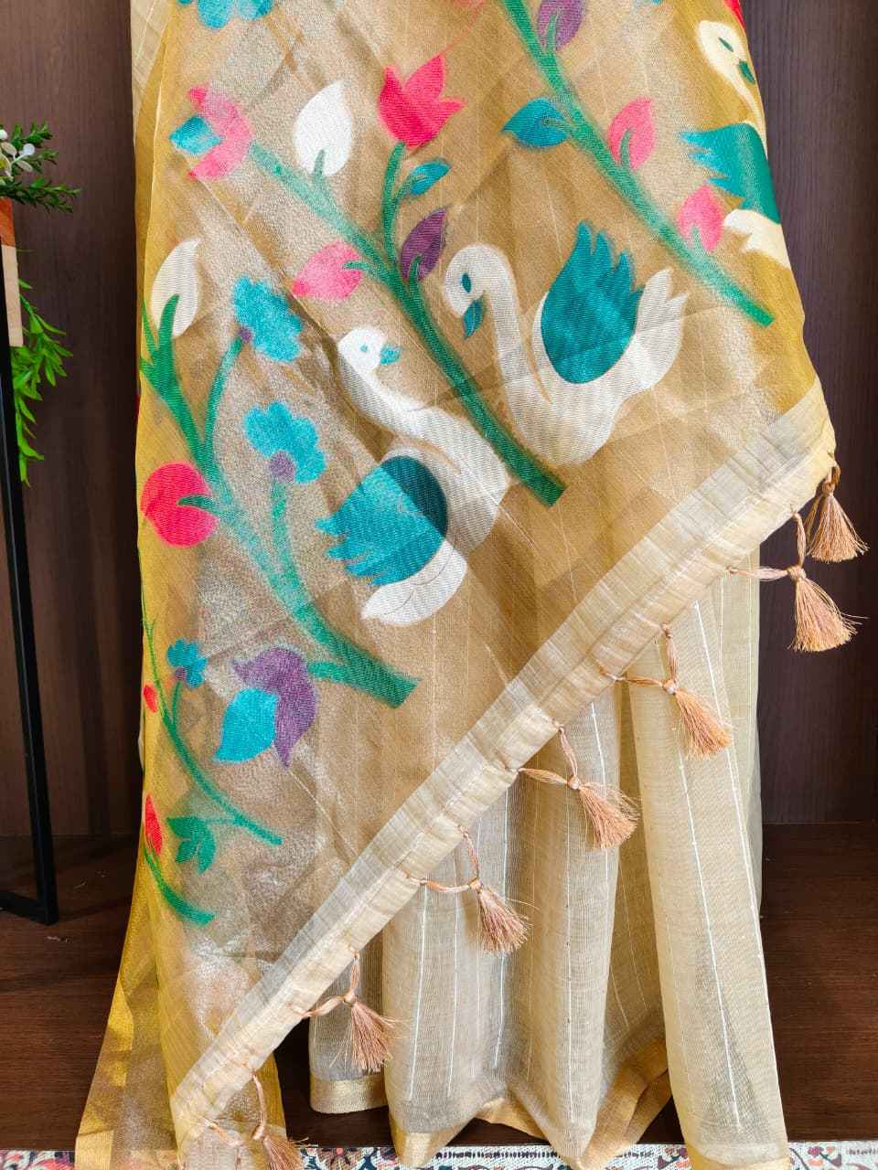 PREMIUM SOFT MUGA COTTON ZARI AND MEENA WEAVING SAREE