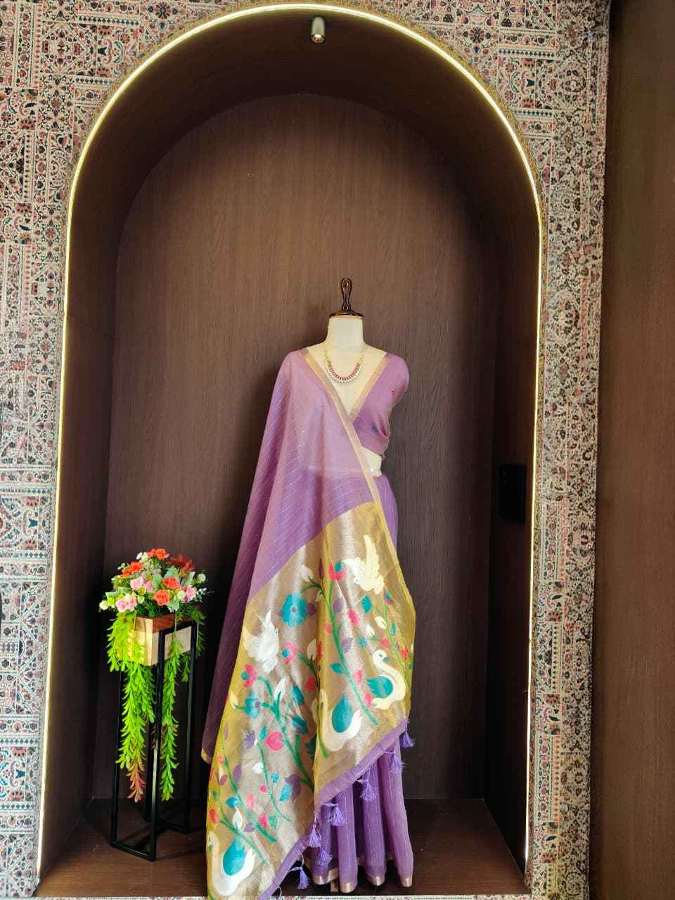 PREMIUM SOFT MUGA COTTON ZARI AND MEENA WEAVING SAREE