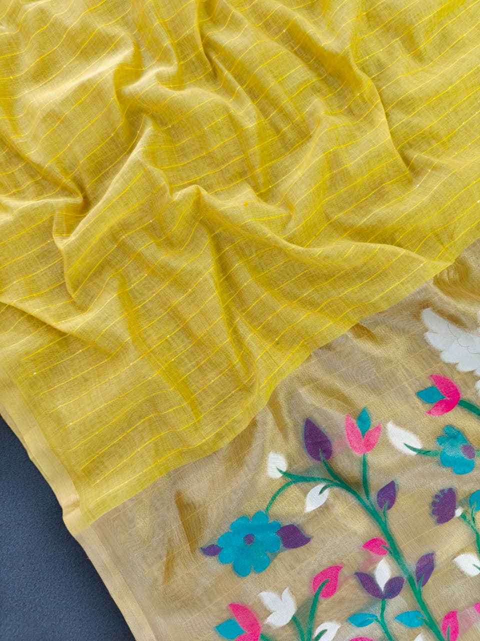 PREMIUM SOFT MUGA COTTON ZARI AND MEENA WEAVING SAREE