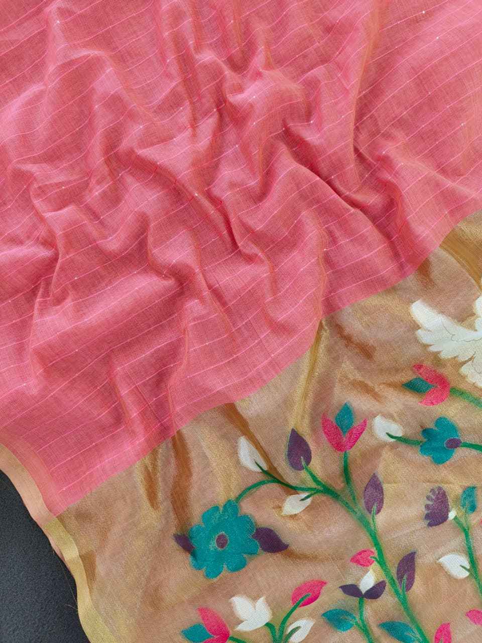 PREMIUM SOFT MUGA COTTON ZARI AND MEENA WEAVING SAREE