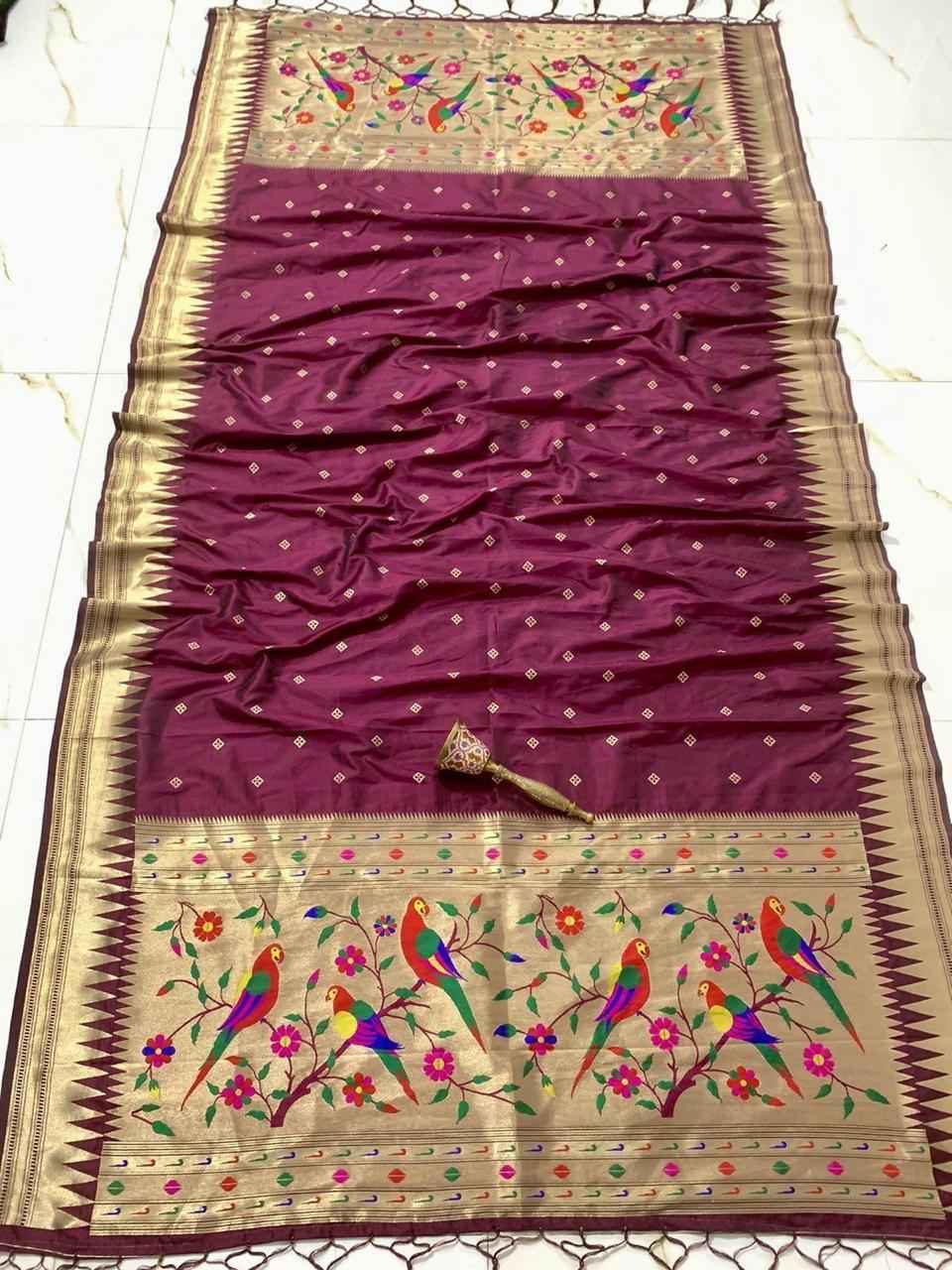SOFT SILK ZARI TEMPLE BORDER BUTTI DESIGN PAITHANI DUPATTA 