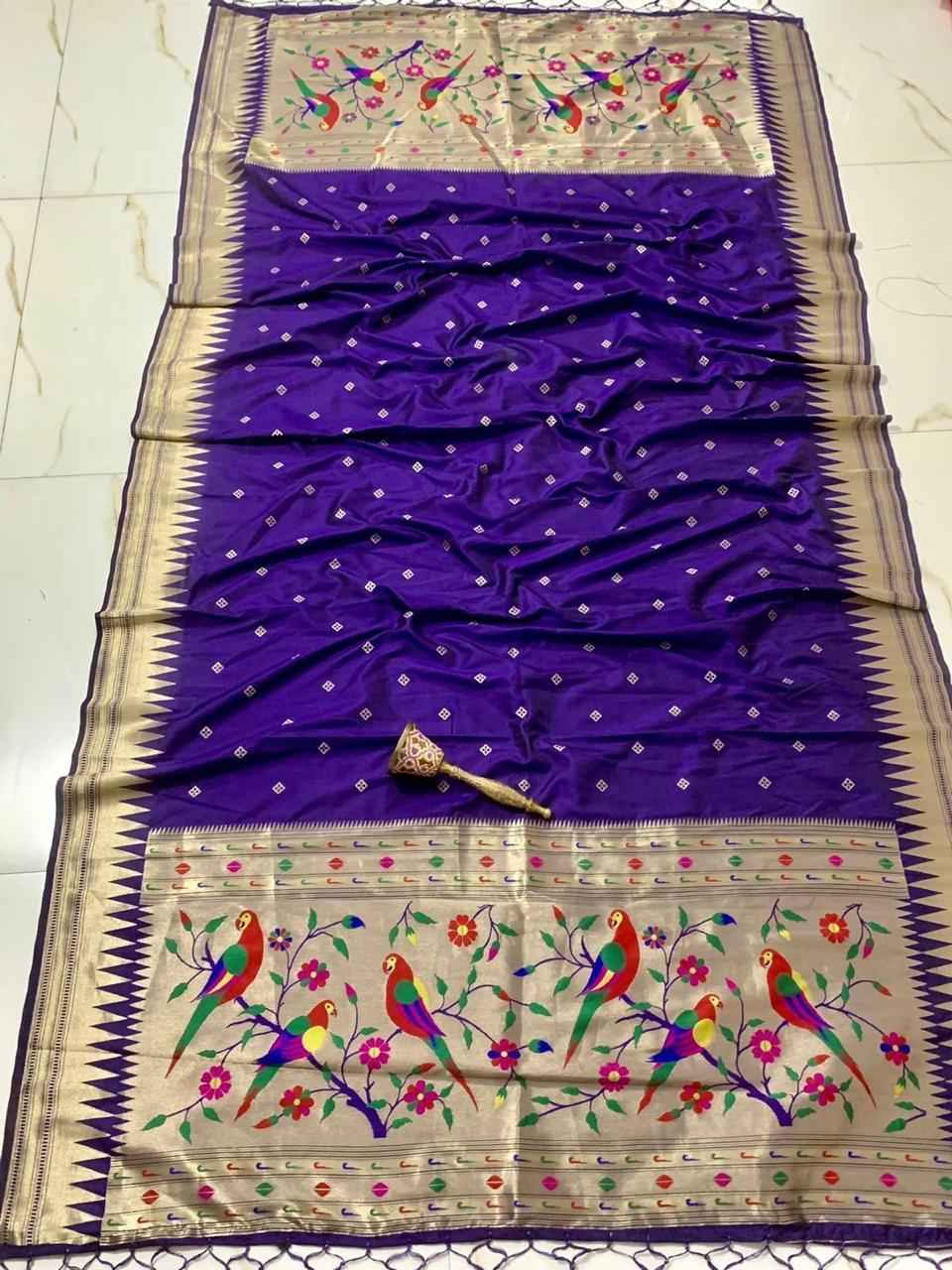 SOFT SILK ZARI TEMPLE BORDER BUTTI DESIGN PAITHANI DUPATTA 