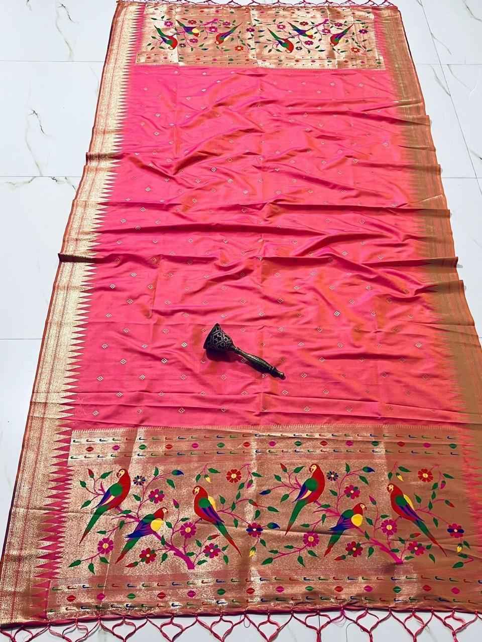 SOFT SILK ZARI TEMPLE BORDER BUTTI DESIGN PAITHANI DUPATTA 