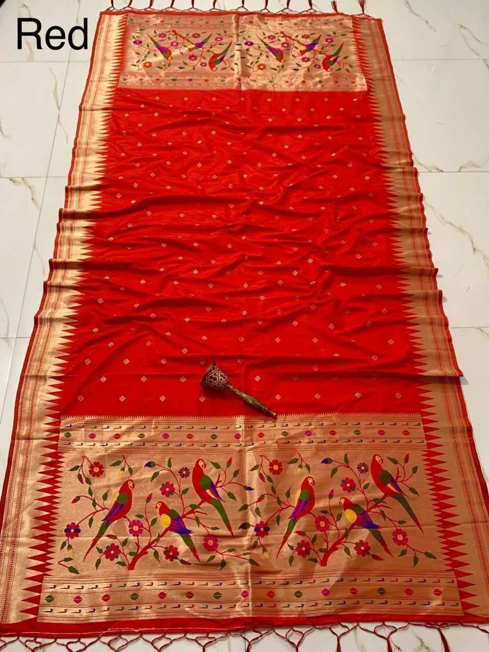 SOFT SILK ZARI TEMPLE BORDER BUTTI DESIGN PAITHANI DUPATTA 