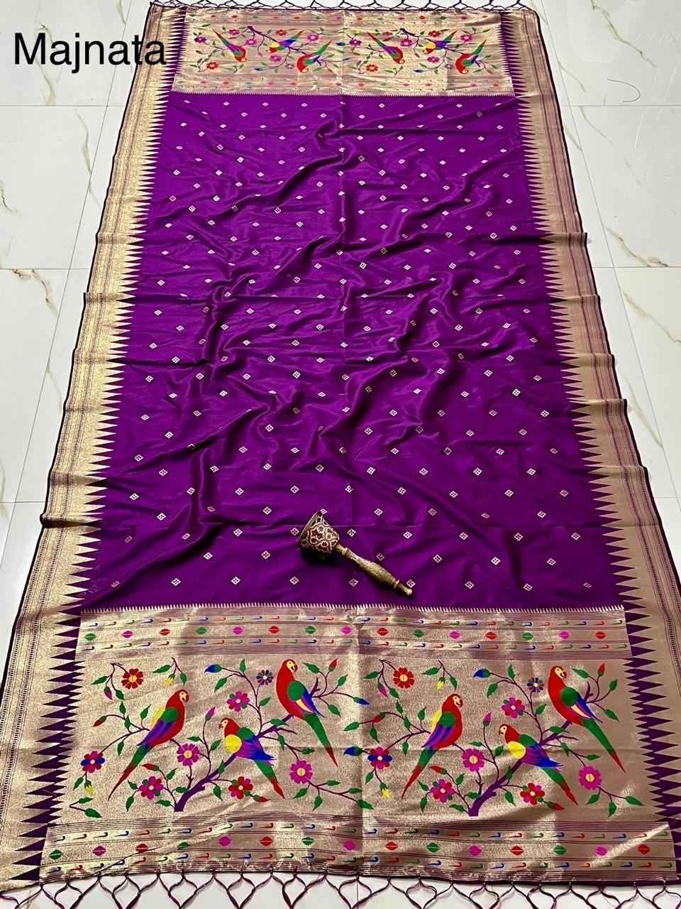 SOFT SILK ZARI TEMPLE BORDER BUTTI DESIGN PAITHANI DUPATTA 