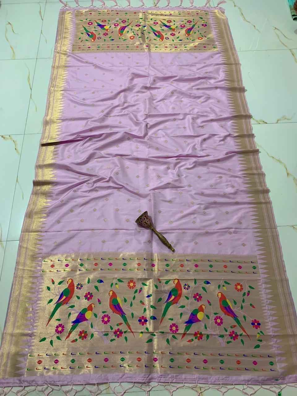 SOFT SILK ZARI TEMPLE BORDER BUTTI DESIGN PAITHANI DUPATTA 