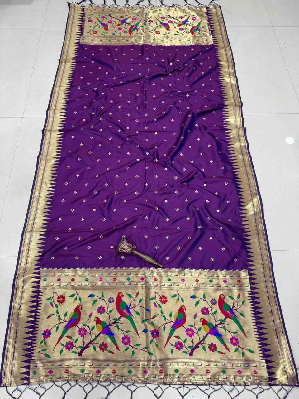 SOFT SILK ZARI TEMPLE BORDER BUTTI DESIGN PAITHANI DUPATTA 