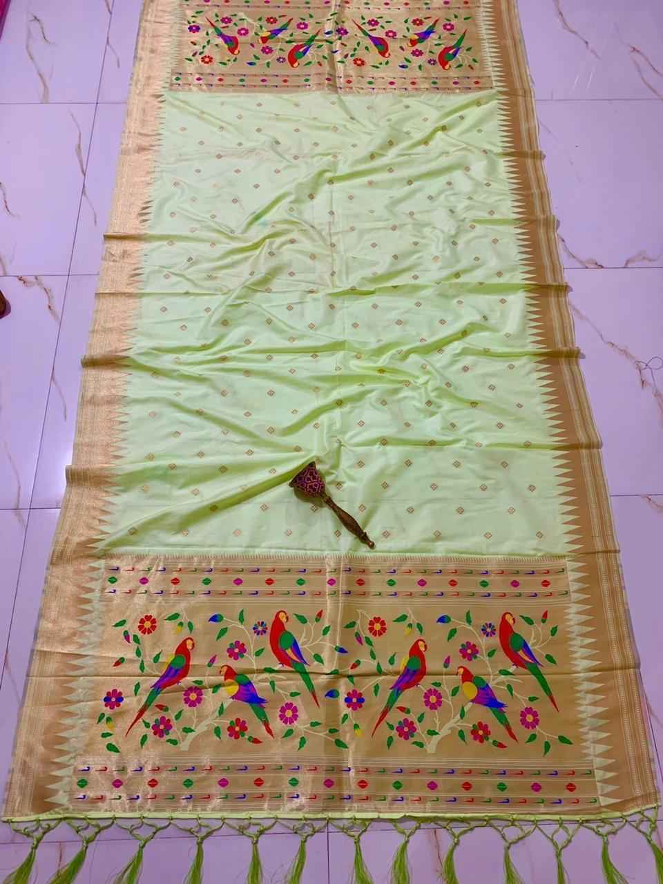 SOFT SILK ZARI TEMPLE BORDER BUTTI DESIGN PAITHANI DUPATTA 