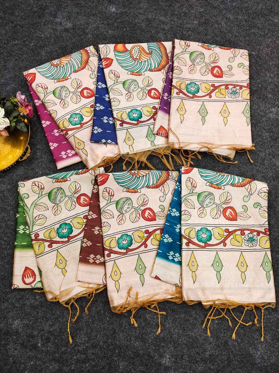 SOFT TUSSAR SILK IKKAT KALAMKARI TRADITIONAL PRINTED SAREE 