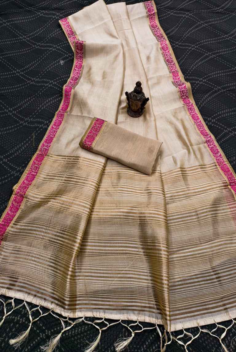 SOFT TUSSAR SILK SELF WEAVING ZARI SAREE