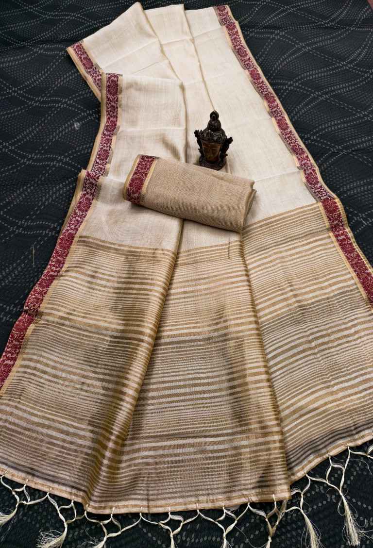SOFT TUSSAR SILK SELF WEAVING ZARI SAREE