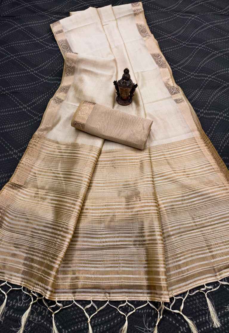 SOFT TUSSAR SILK SELF WEAVING ZARI SAREE