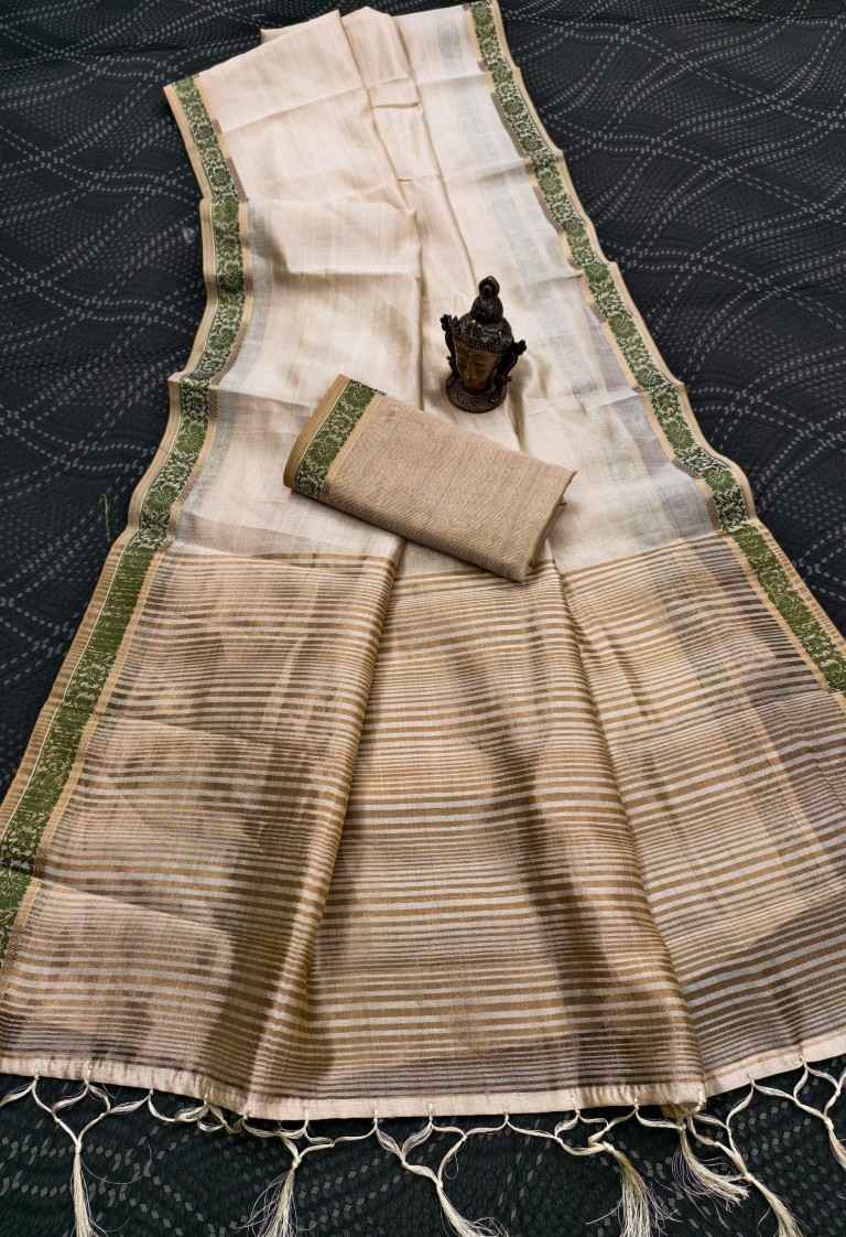 SOFT TUSSAR SILK SELF WEAVING ZARI SAREE