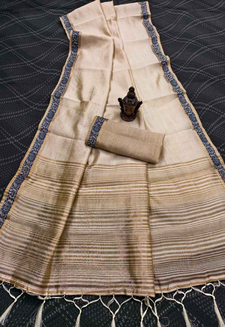 SOFT TUSSAR SILK SELF WEAVING ZARI SAREE