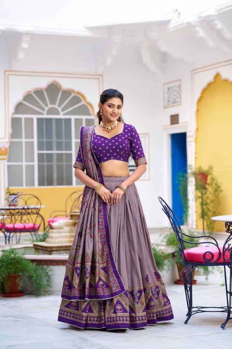 TASAR SILK PRINTED WITH ICONIC SPARKLE DESIGNER LEHENGA CHOLI