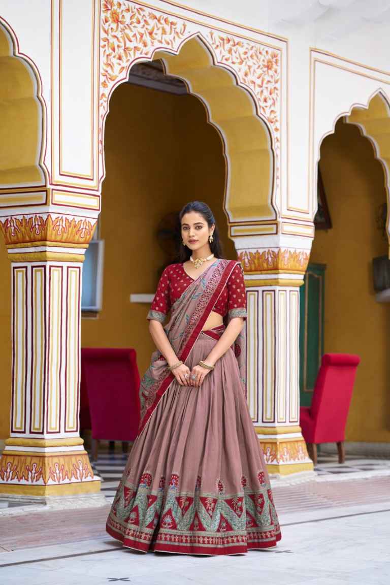 TASAR SILK PRINTED WITH ICONIC SPARKLE DESIGNER LEHENGA CHOLI