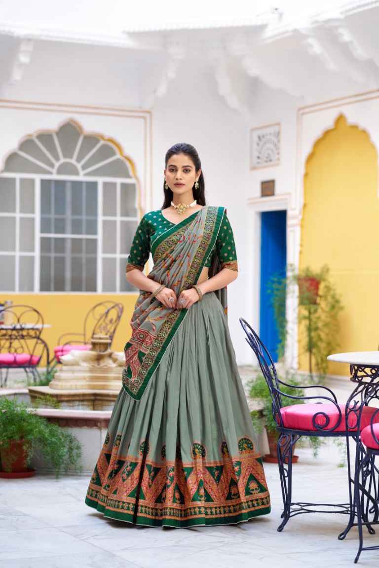 TASAR SILK PRINTED WITH ICONIC SPARKLE DESIGNER LEHENGA CHOLI