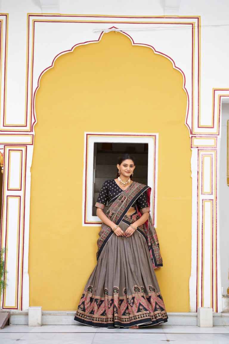 TASAR SILK PRINTED WITH ICONIC SPARKLE DESIGNER LEHENGA CHOLI