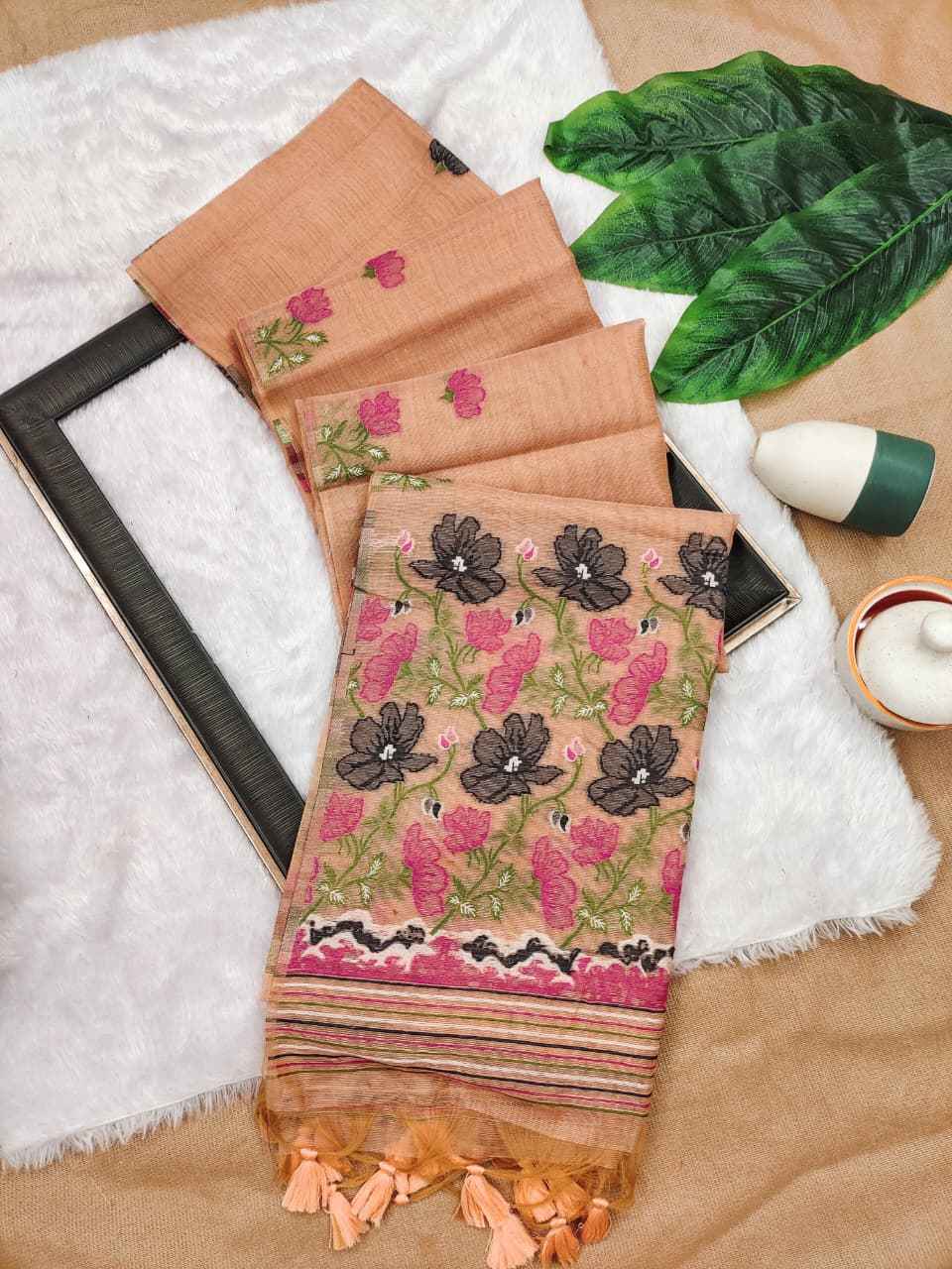 TISSUE SILK FLORAL RESHAM MEENA WOVEN SAREE 
