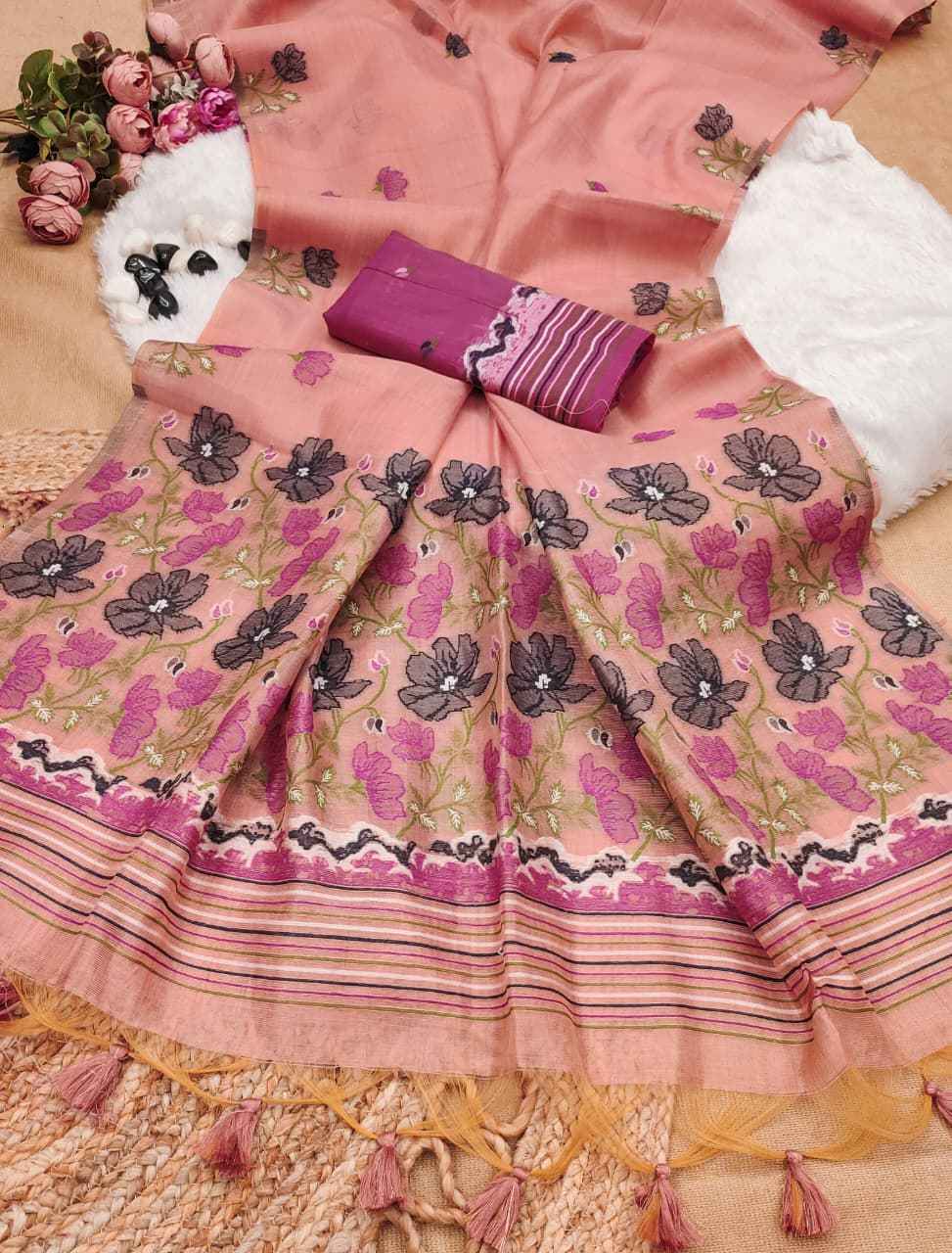 TISSUE SILK FLORAL RESHAM MEENA WOVEN SAREE 