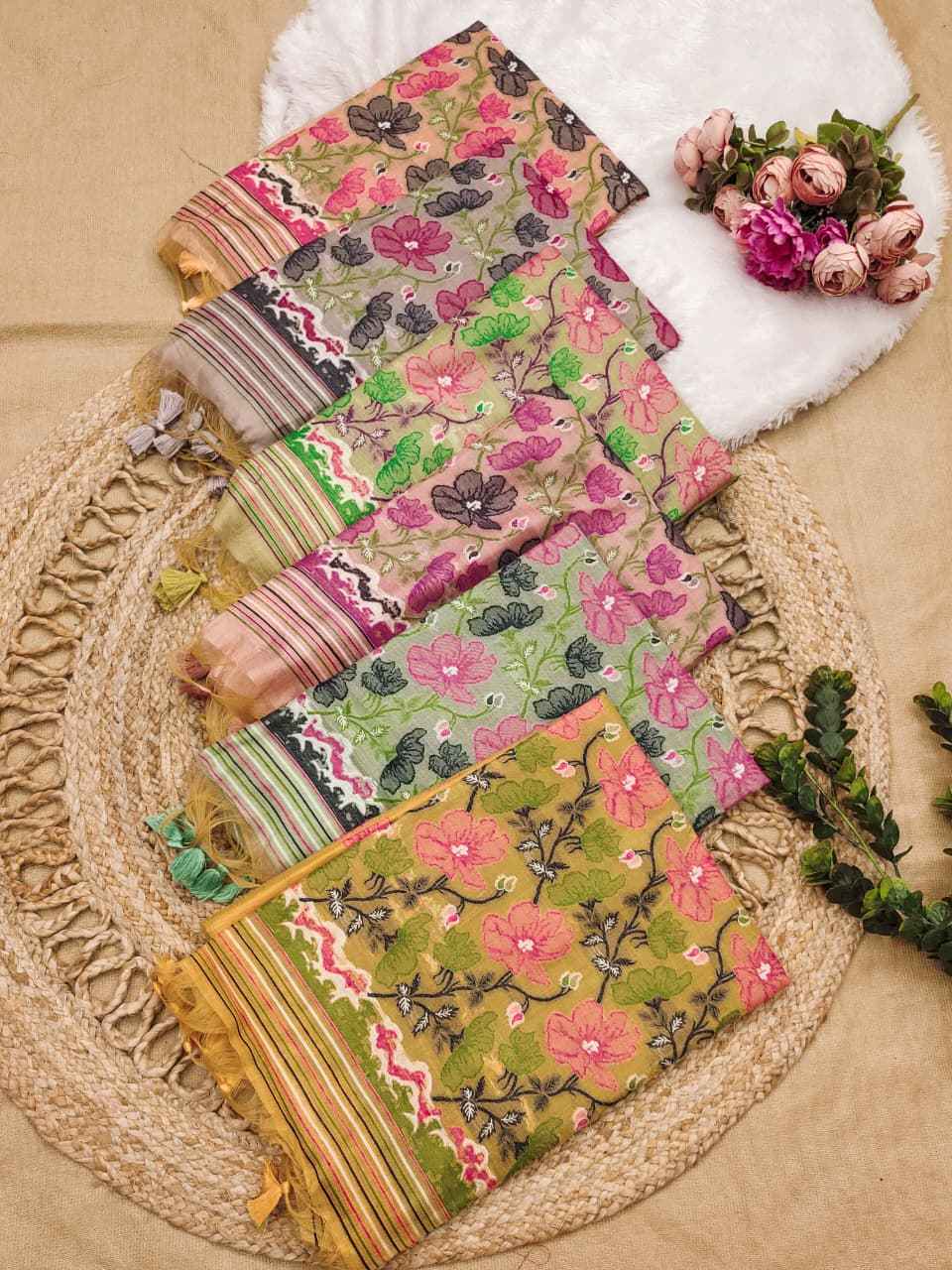 TISSUE SILK FLORAL RESHAM MEENA WOVEN SAREE 