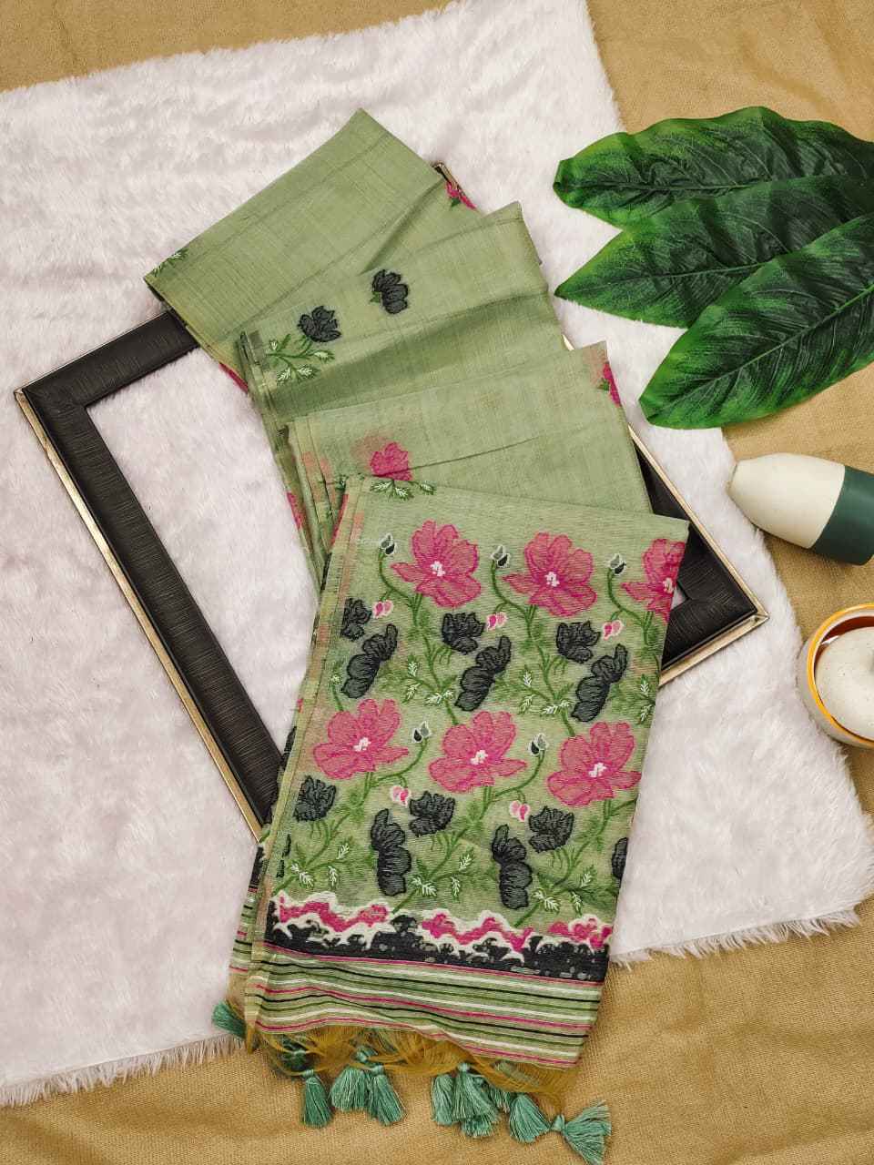 TISSUE SILK FLORAL RESHAM MEENA WOVEN SAREE 