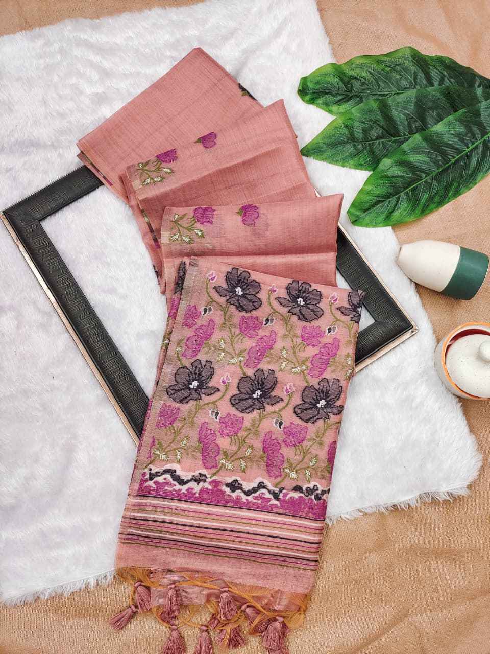 TISSUE SILK FLORAL RESHAM MEENA WOVEN SAREE 