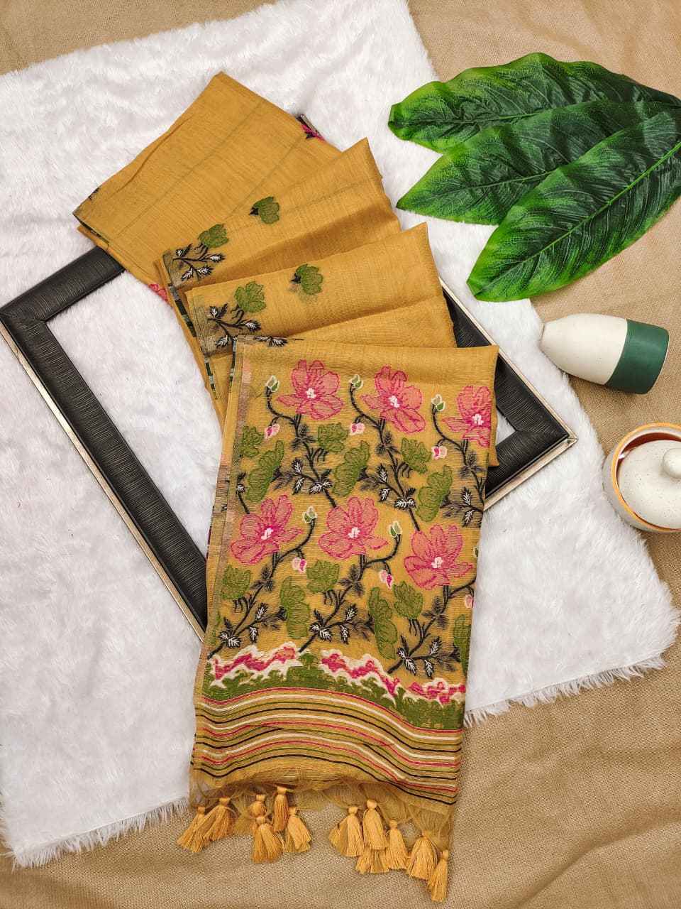 TISSUE SILK FLORAL RESHAM MEENA WOVEN SAREE 