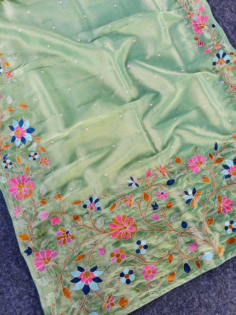 PREMIUM TISSUE SILK FLORAL THREAD EMBROIDERY SAREE