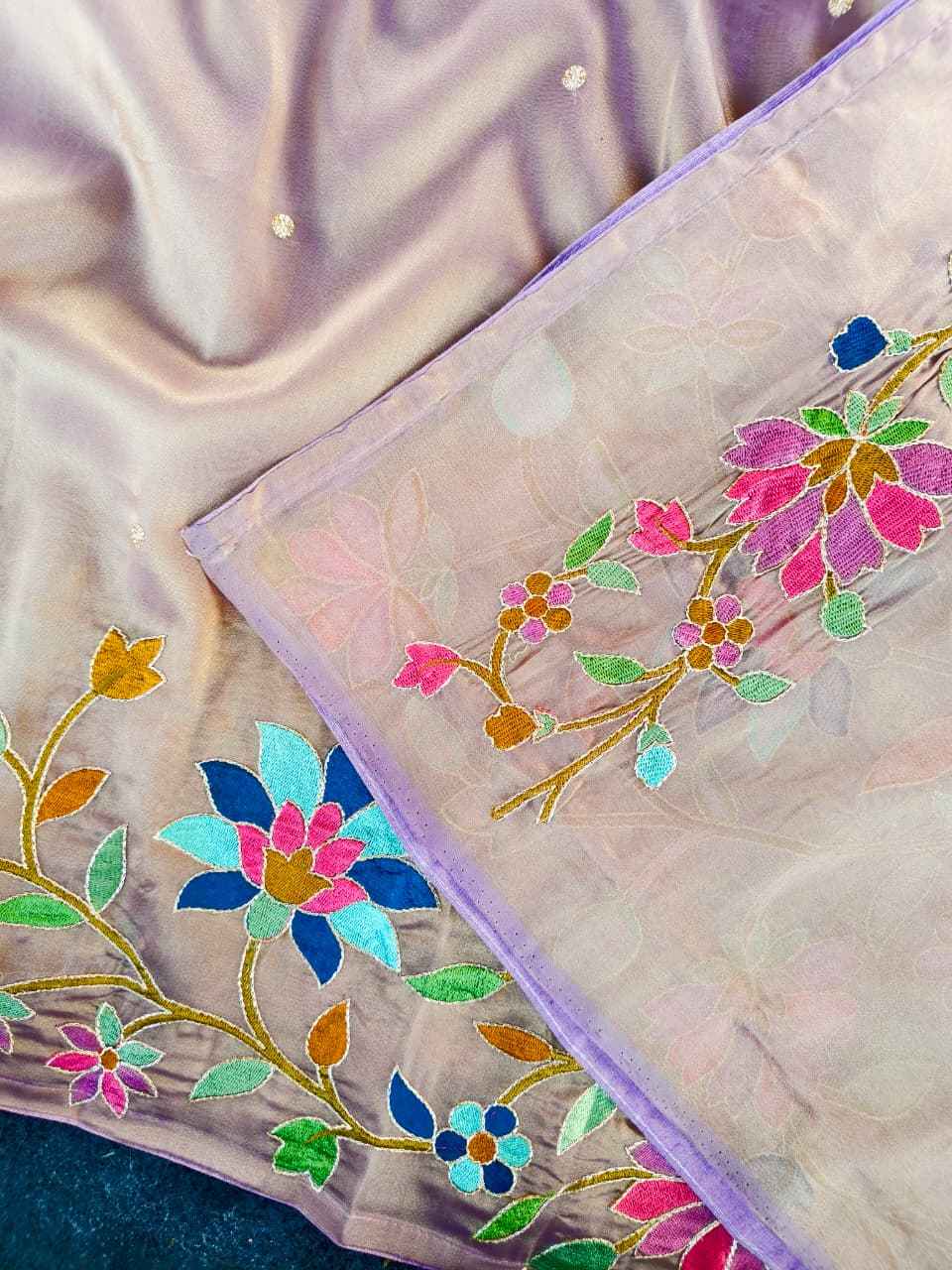 PREMIUM TISSUE SILK FLORAL THREAD EMBROIDERY SAREE