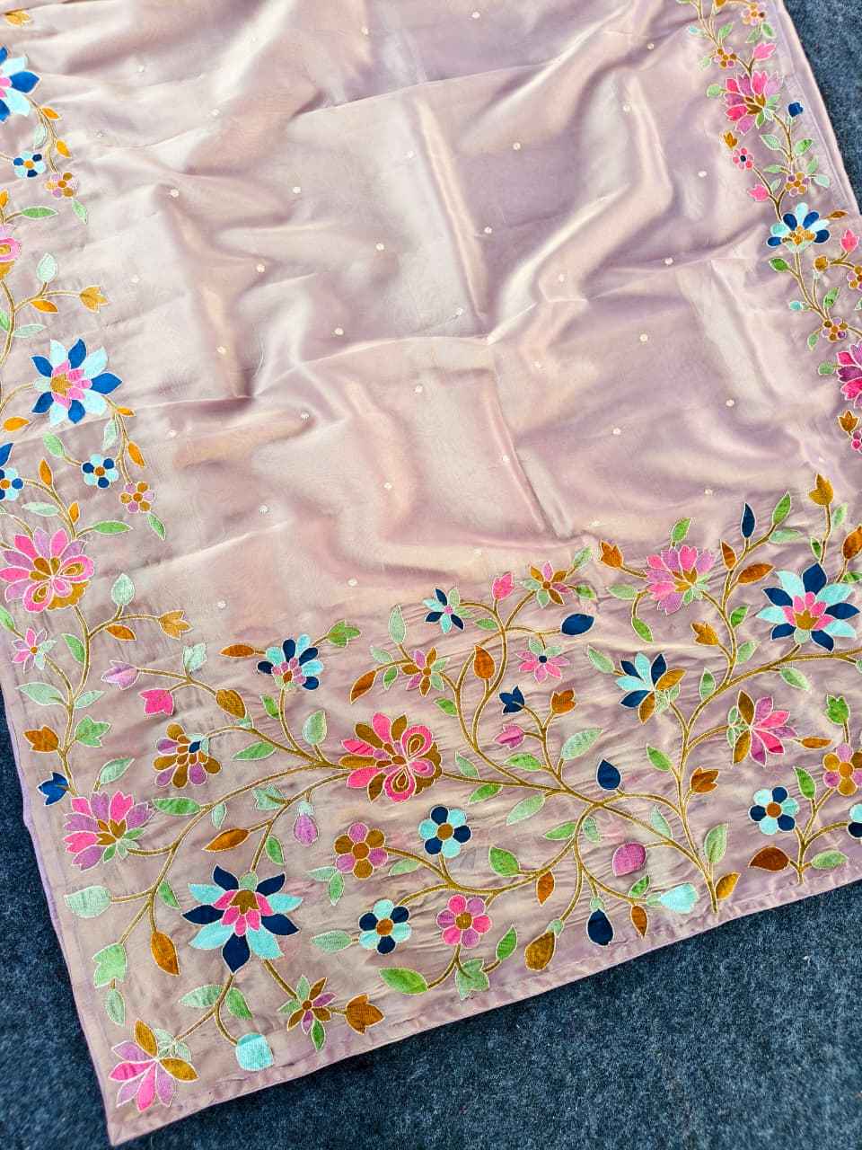 PREMIUM TISSUE SILK FLORAL THREAD EMBROIDERY SAREE