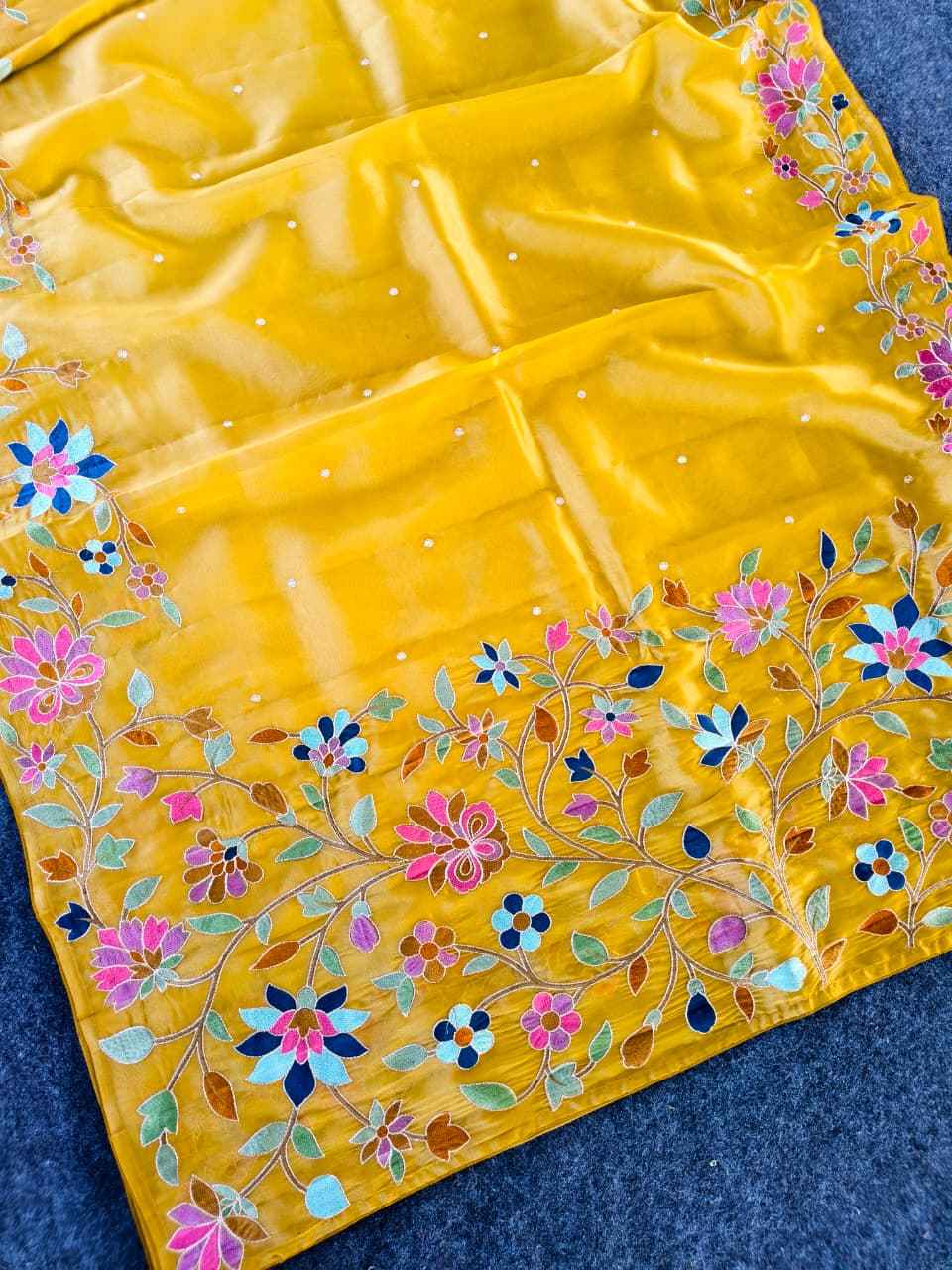 PREMIUM TISSUE SILK FLORAL THREAD EMBROIDERY SAREE