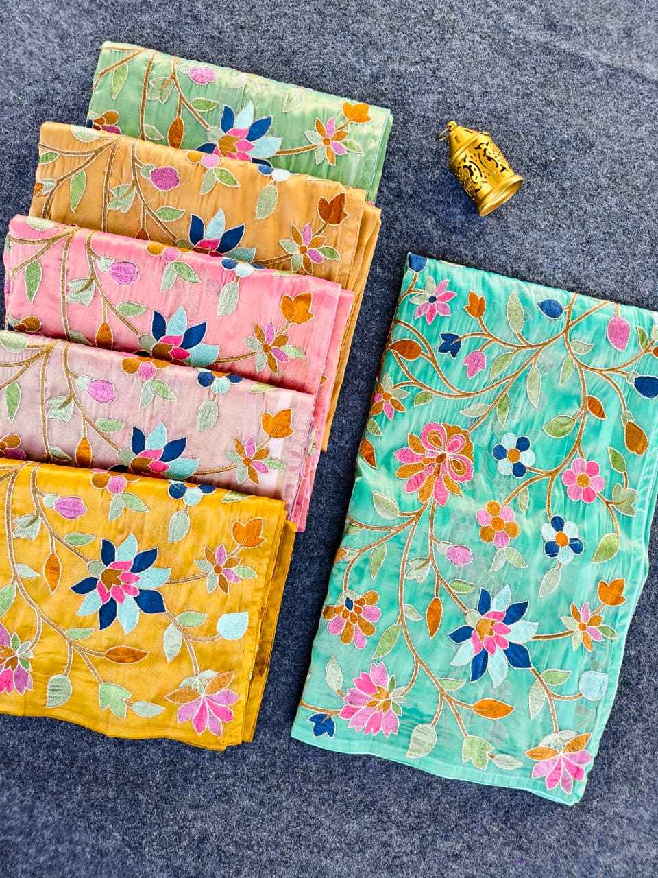 PREMIUM TISSUE SILK FLORAL THREAD EMBROIDERY SAREE