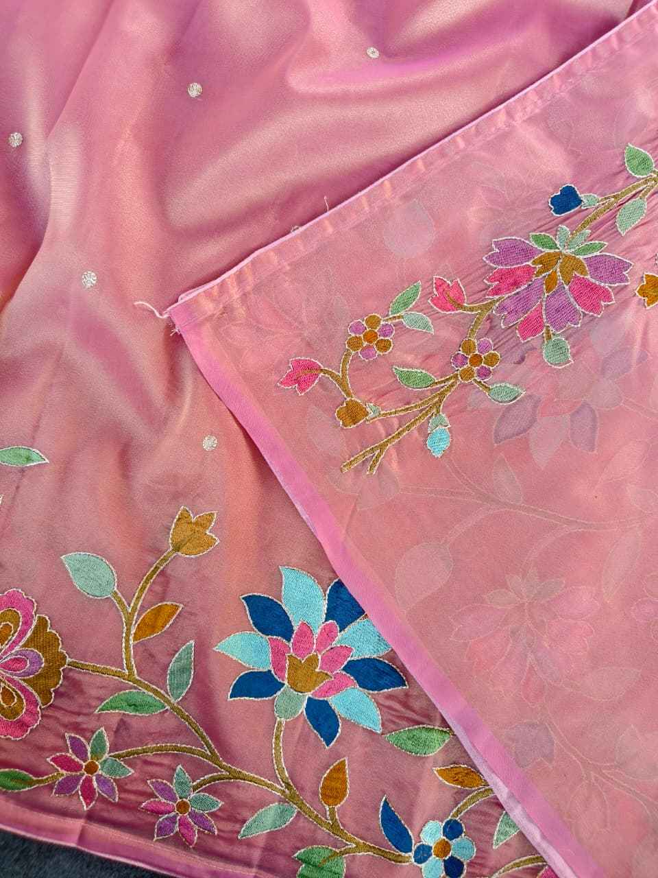 PREMIUM TISSUE SILK FLORAL THREAD EMBROIDERY SAREE