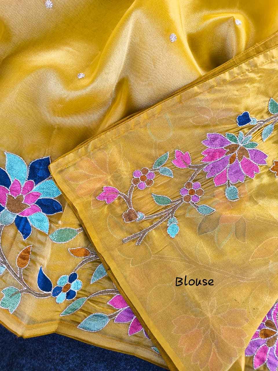 PREMIUM TISSUE SILK FLORAL THREAD EMBROIDERY SAREE