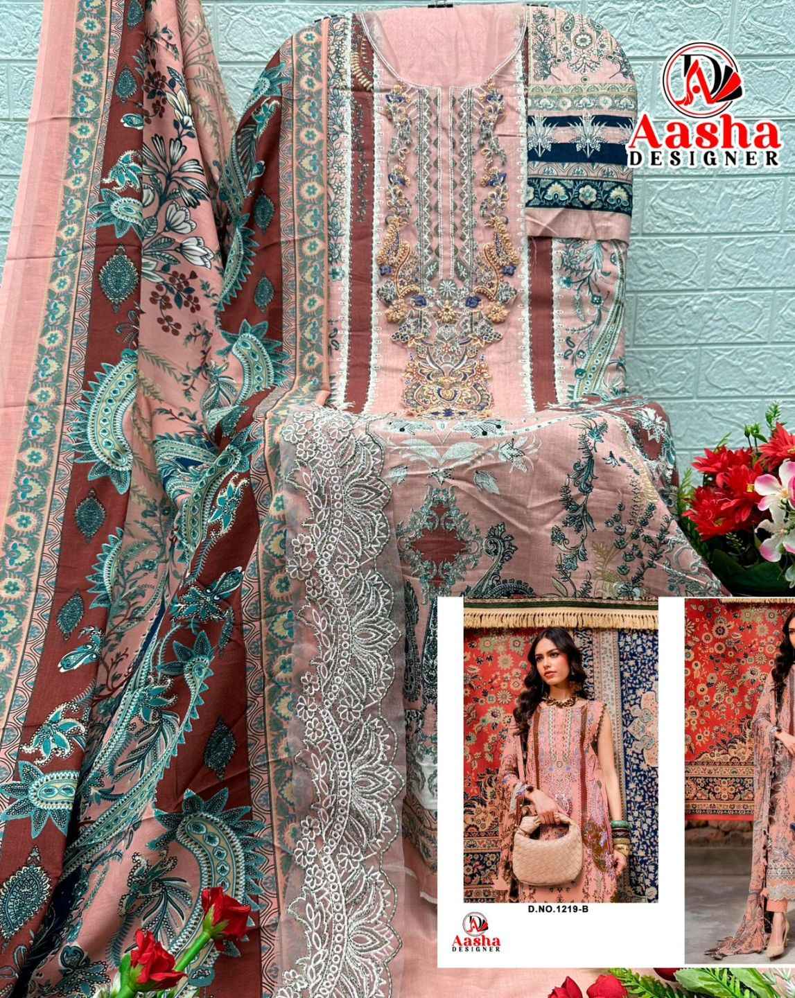 AASHA DESIGNER D.NO 1219AB PURE COTTON PAKISTANI DRESS MATERIAL
