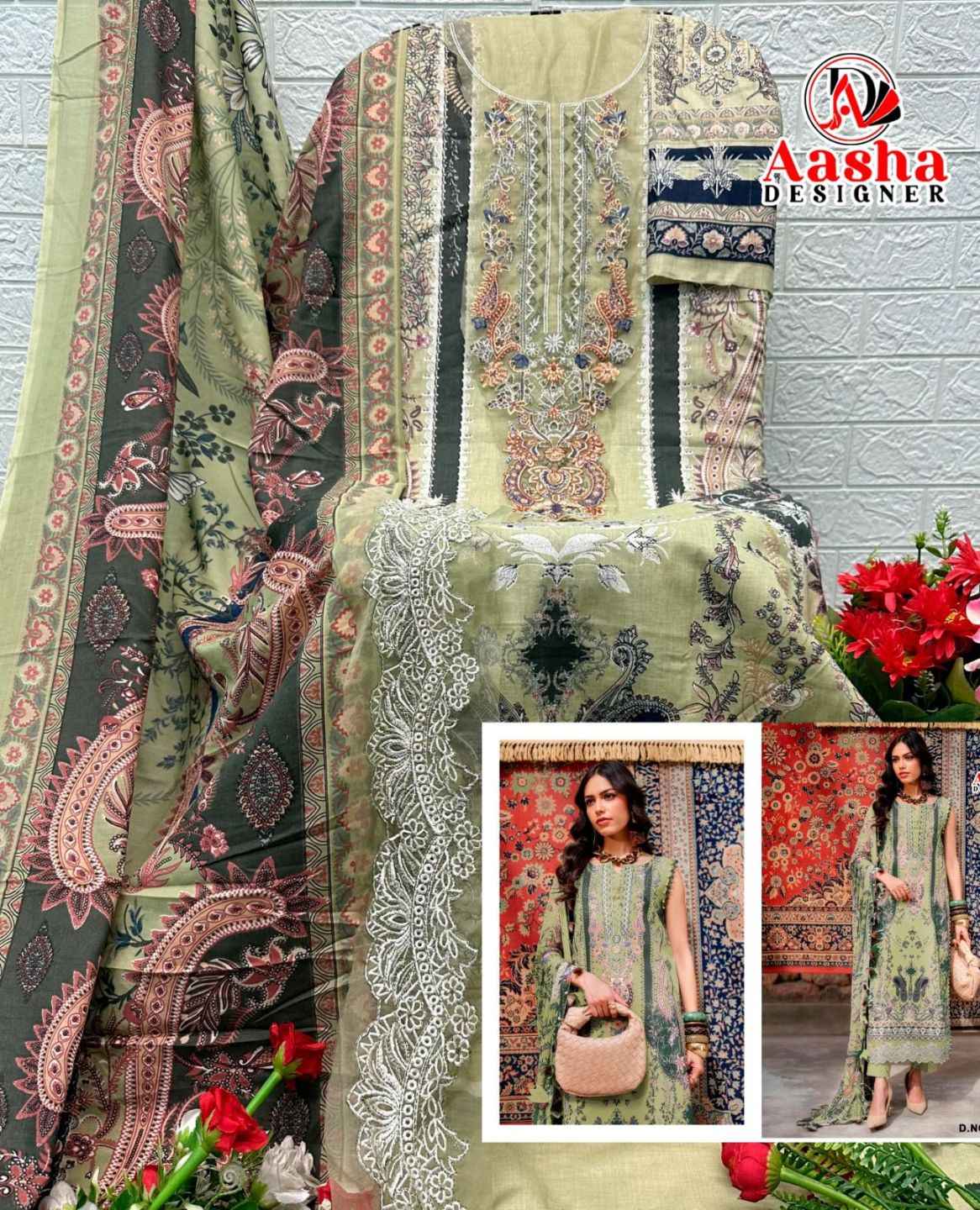AASHA DESIGNER D.NO 1219AB PURE COTTON PAKISTANI DRESS MATERIAL