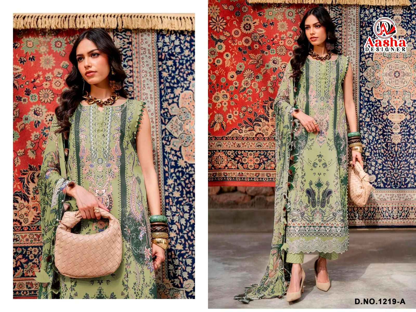 AASHA DESIGNER D.NO 1219AB PURE COTTON PAKISTANI DRESS MATERIAL