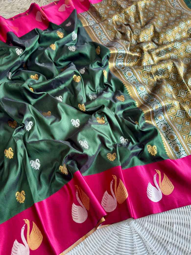 PREMIUM BANARASI PAITHANI SILK SATIN SWAN BORDER SAREE