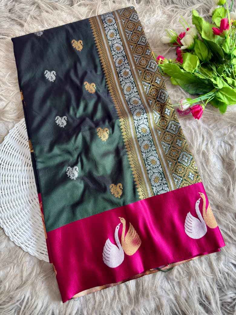 PREMIUM BANARASI PAITHANI SILK SATIN SWAN BORDER SAREE