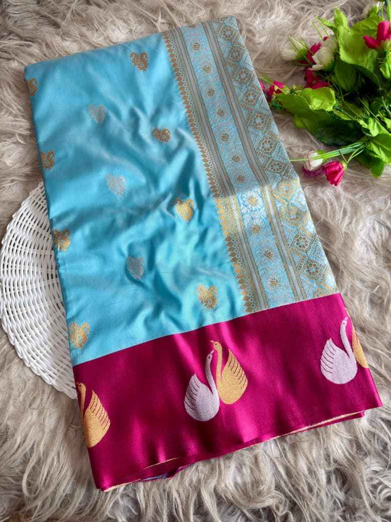 PREMIUM BANARASI PAITHANI SILK SATIN SWAN BORDER SAREE