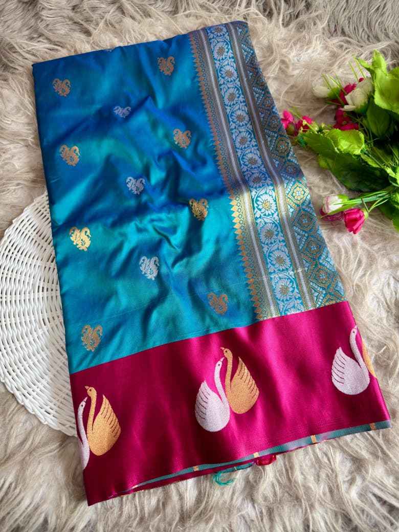 PREMIUM BANARASI PAITHANI SILK SATIN SWAN BORDER SAREE